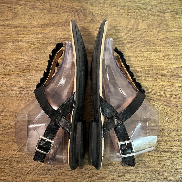 BOC Black Leather Ankle Strap Thong Sandals With Flowers Size 8 - Picture 6 of 12